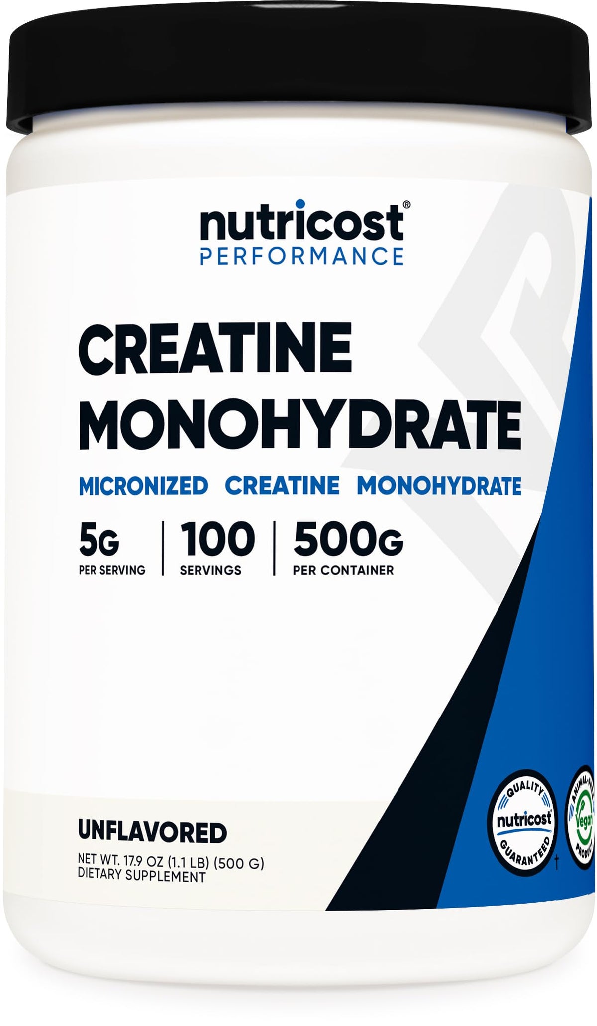 Envase Nutricost creatina monohidrato micronizada 500 g mostrando etiqueta y marca