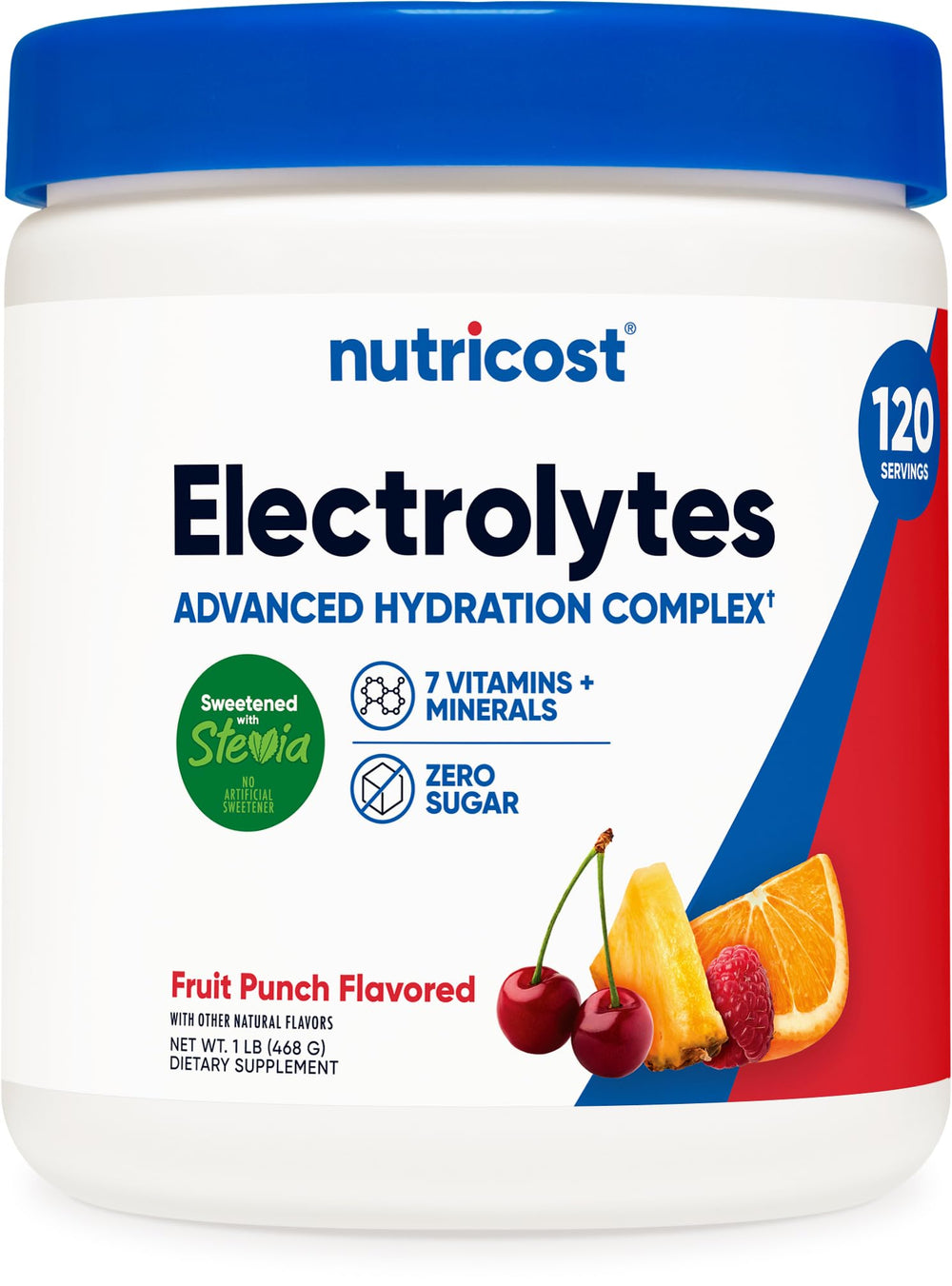 Nutricost envase frontal mostrando el sabor fruit punch y la conveniencia