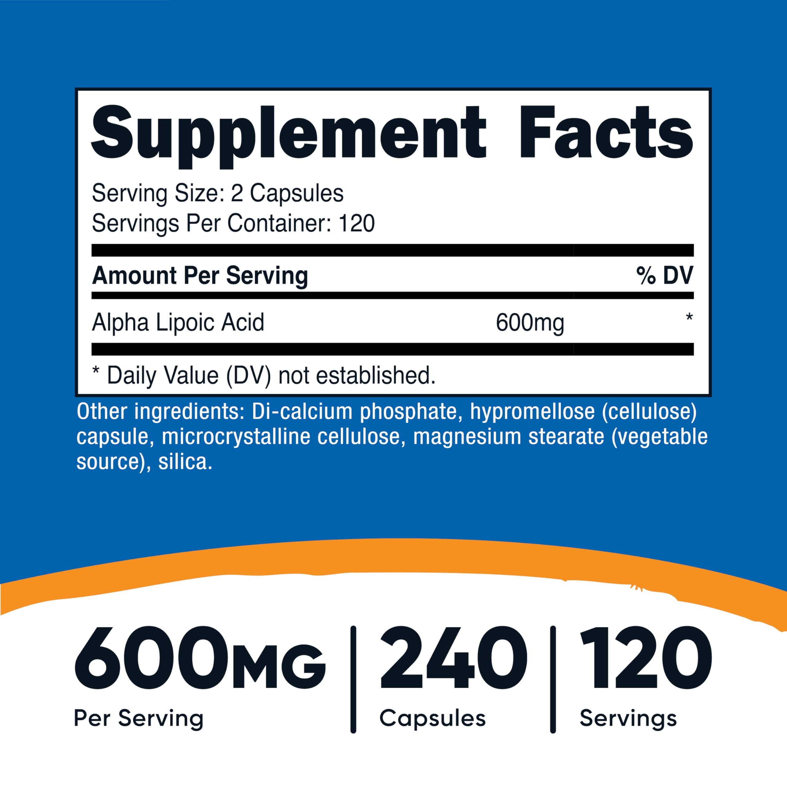 Nutricost etiqueta detalle con información de 600 mg por servicio