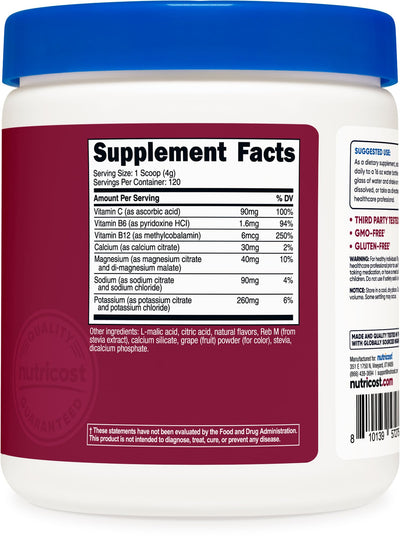 Nutricost etiqueta con lista de ingredientes y certificaciones de calidad
