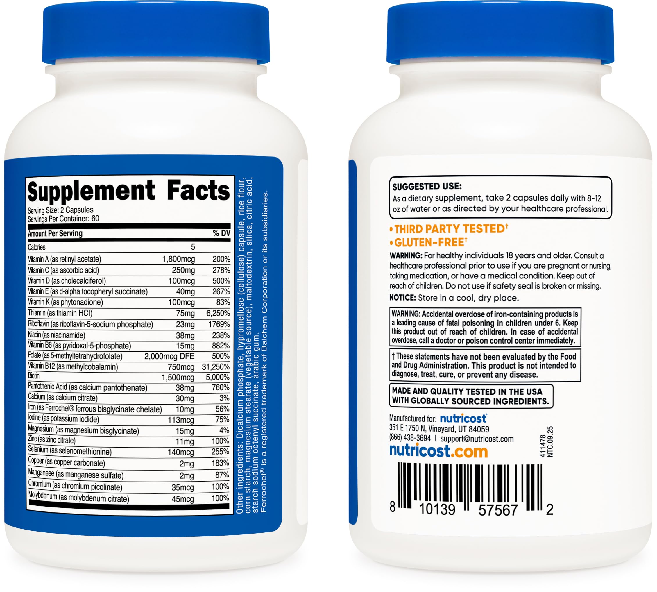 Nutricost etiqueta ingredientes con lista clara y comprobable