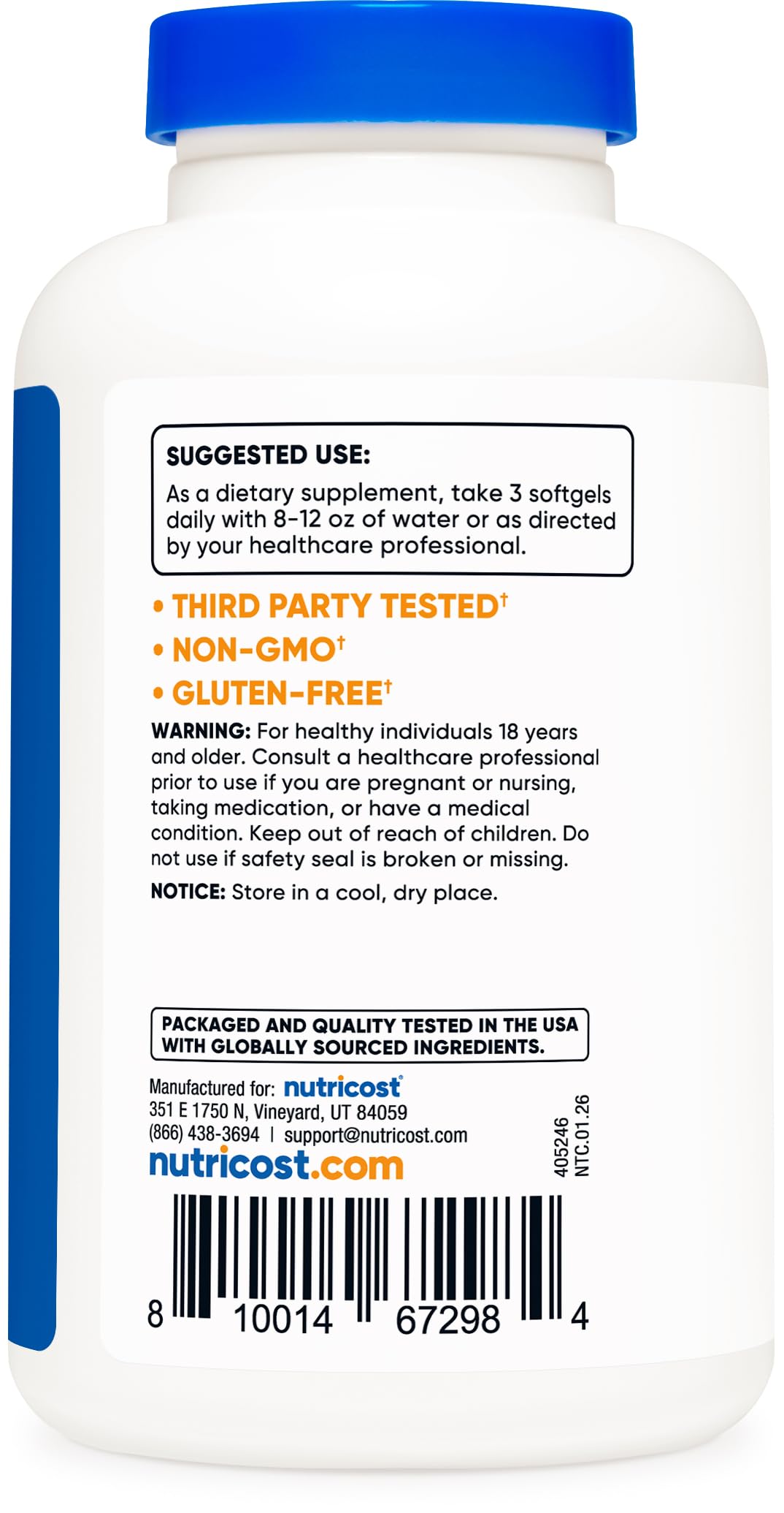 Nutricost nutrition facts label close-up showing EPA and DHA amounts