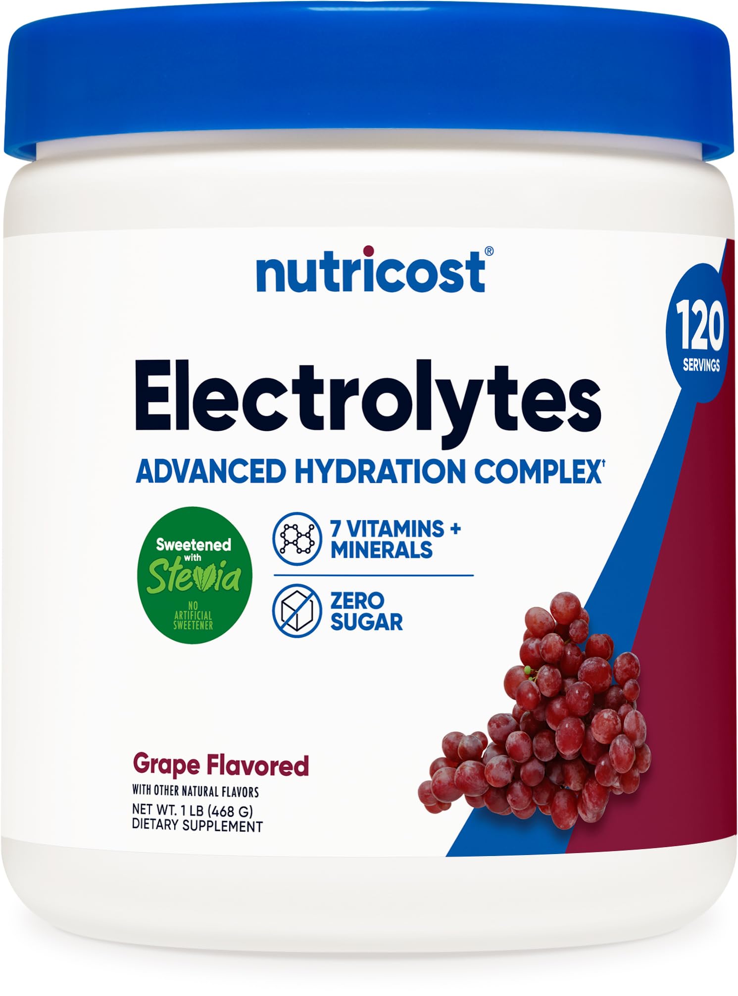Nutricost frente del envase mostrando presentación y sabor uva para hidratación