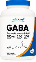 Nutricost frasco GABA 750 mg frente mostrando diseño y cantidad