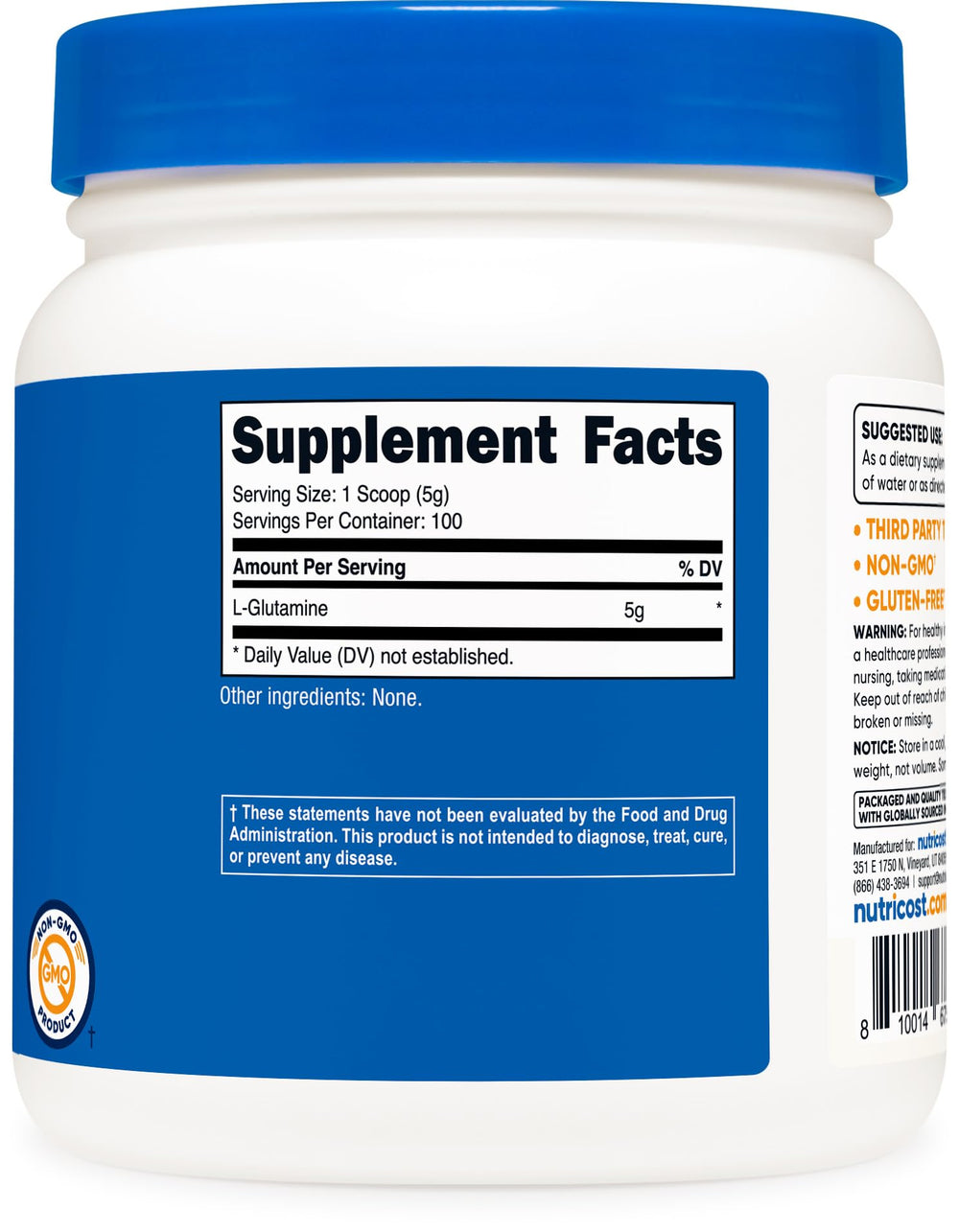Nutricost batido fitness con L-Glutamine en fondo de gimnasio mostrando uso post-entreno