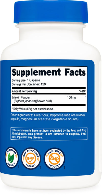 Nutricost etiqueta detallada con información de 100 mg y certificaciones de calidad