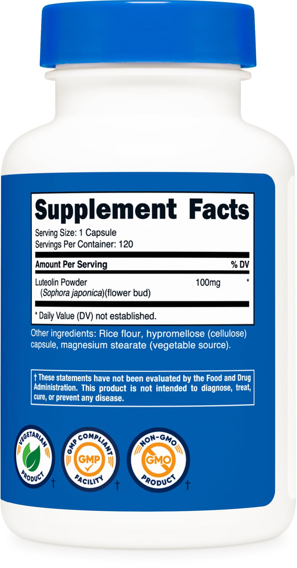 Nutricost etiqueta detallada con información de 100 mg y certificaciones de calidad