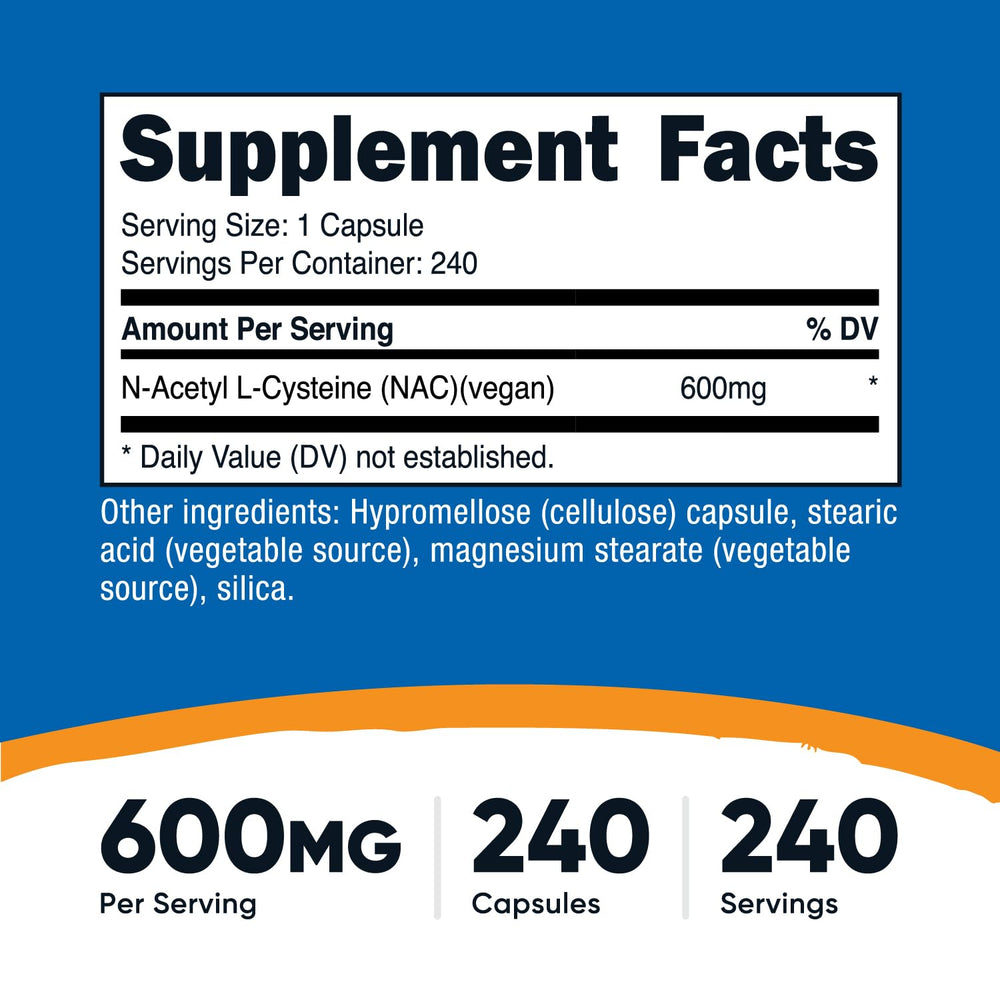 Nutricost close-up of a single vegetarian NAC capsule highlighting clean texture
