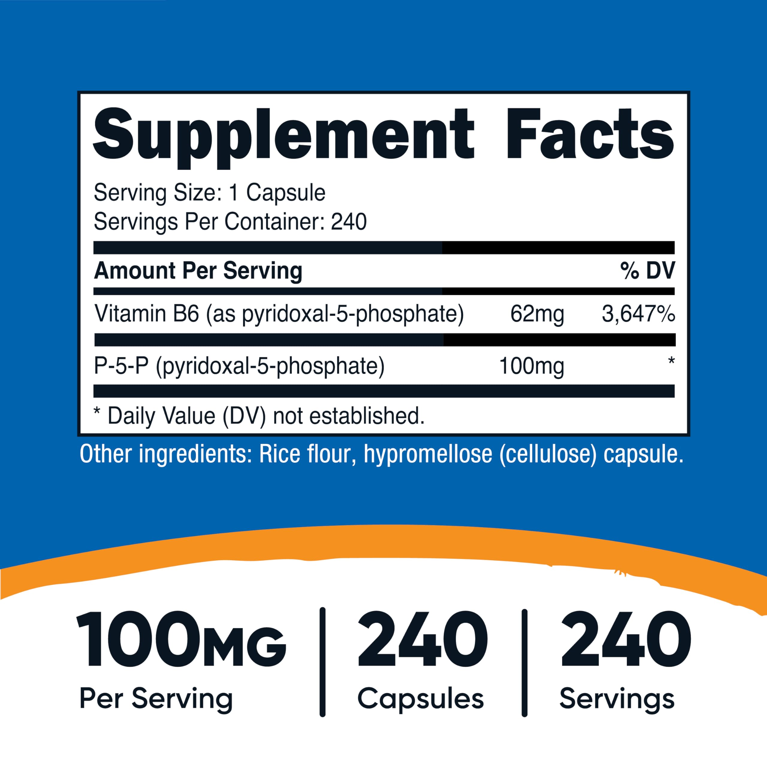 Nutricost detalle de una cápsula P5P para apreciar textura y tamaño