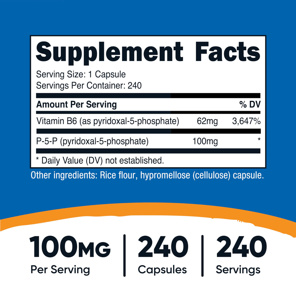 Nutricost detalle de una cápsula P5P para apreciar textura y tamaño