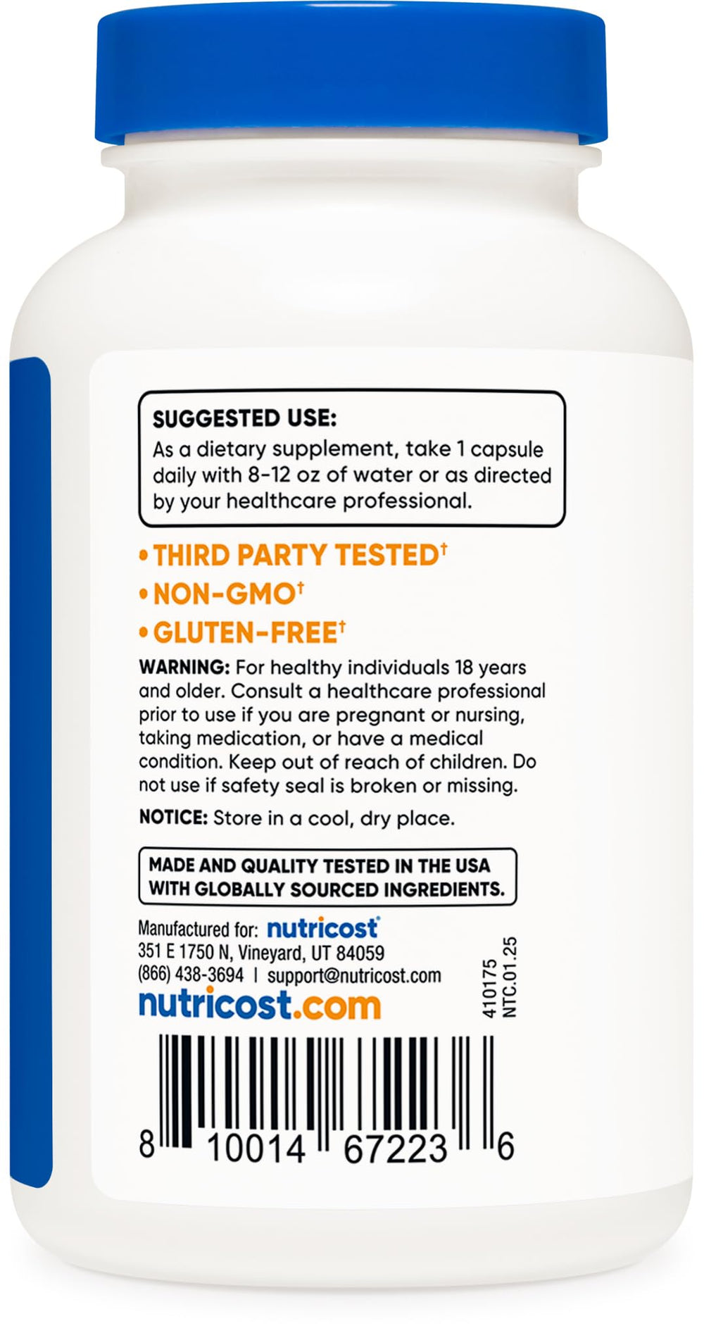 Nutricost etiqueta nutricional con información de 100 mg por cápsula