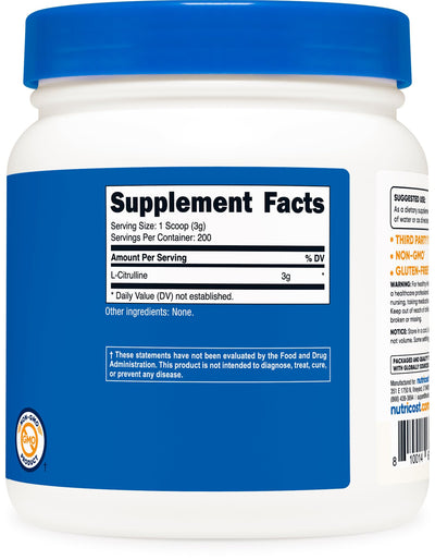 Nutricost jar beside a scale showing 600 g size for value and long-term supply