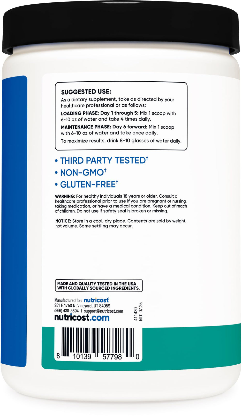 Nutricost scoop with 5 g serving shown on scale for accurate dosing