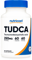 Nutricost Tudca vista frontal del frasco con etiqueta legible y beneficio de dosificación clara