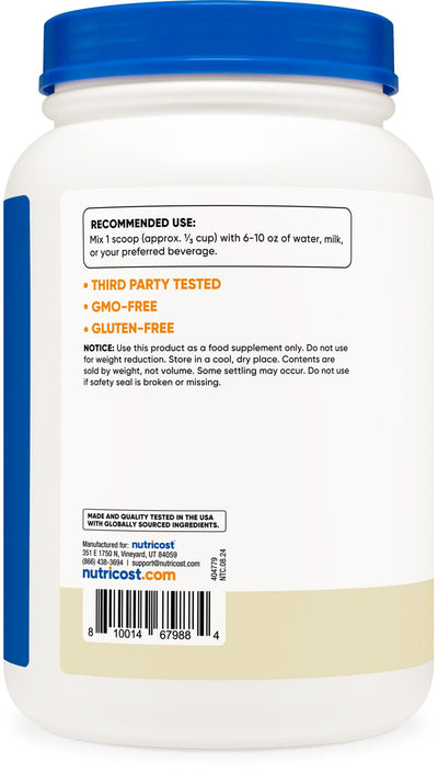Nutricost ingredient label close-up showing NSF and GMP info for verified quality