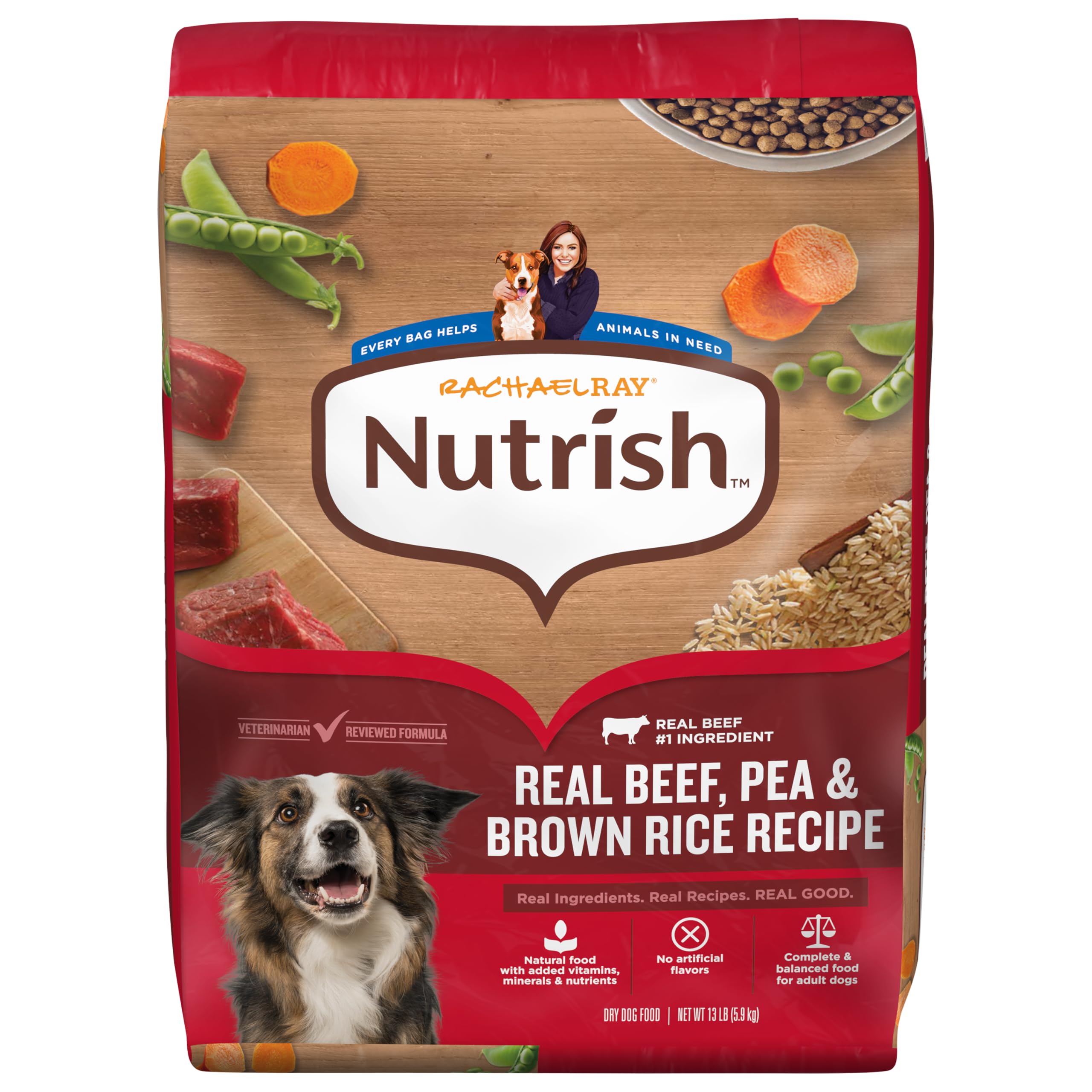 Nutrish frente del empaque mostrando la bolsa y beneficios visibles