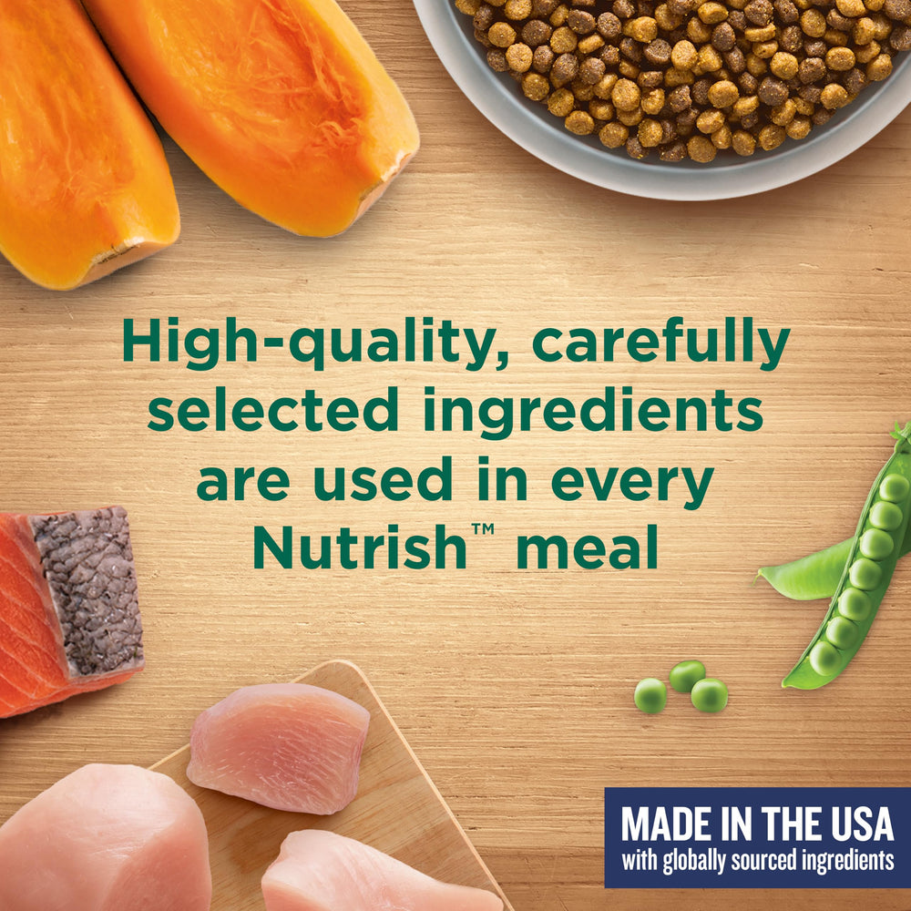 Nutrish ingredientes: pollo, lentejas y salmón representados