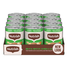 Nutrish lata frontal mostrando diseño y beneficio de ingredientes reales