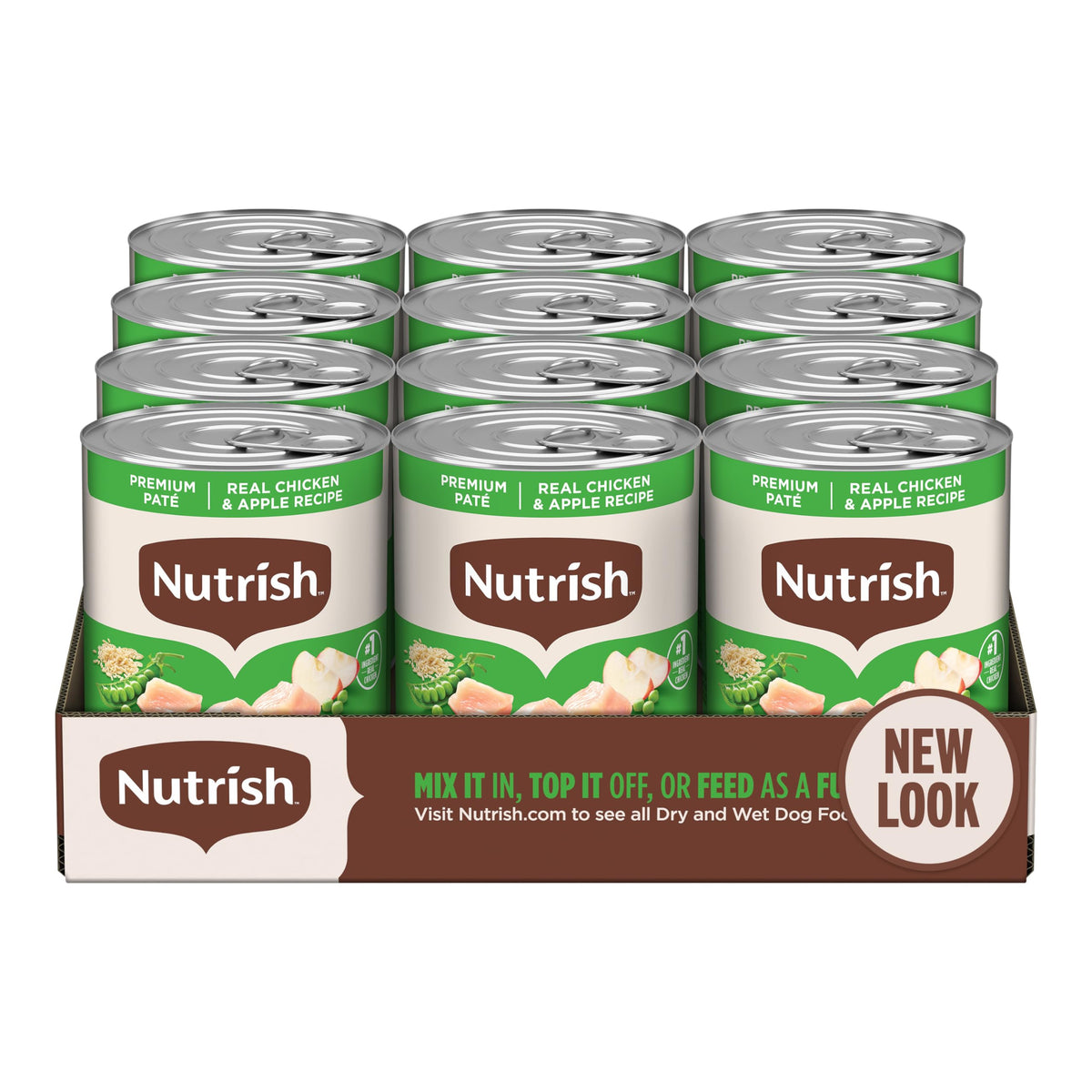 Nutrish lata frontal mostrando diseño y sello de pollo real
