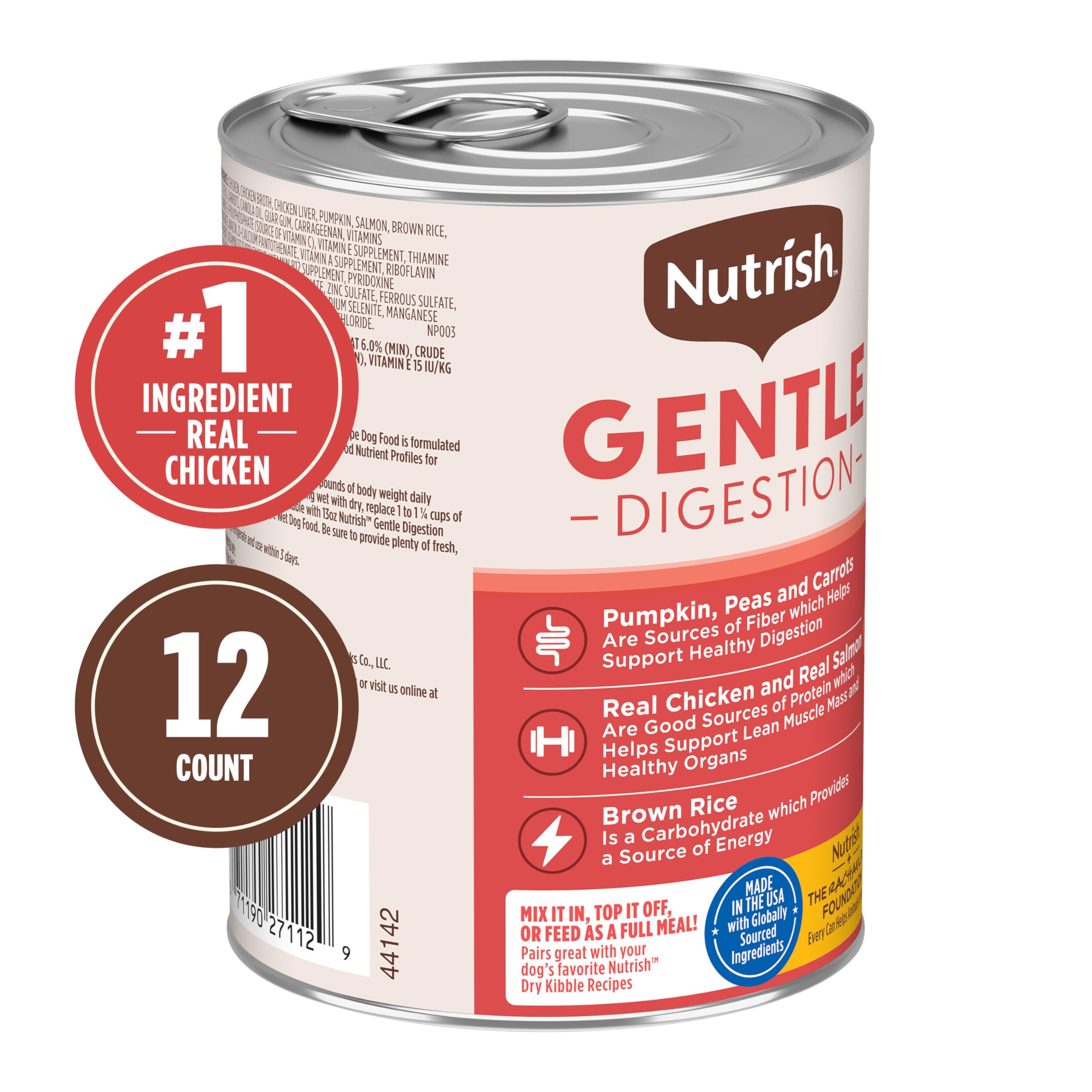 Ingredientes principales Nutrish: pollo, calabaza y salmón para digestión
