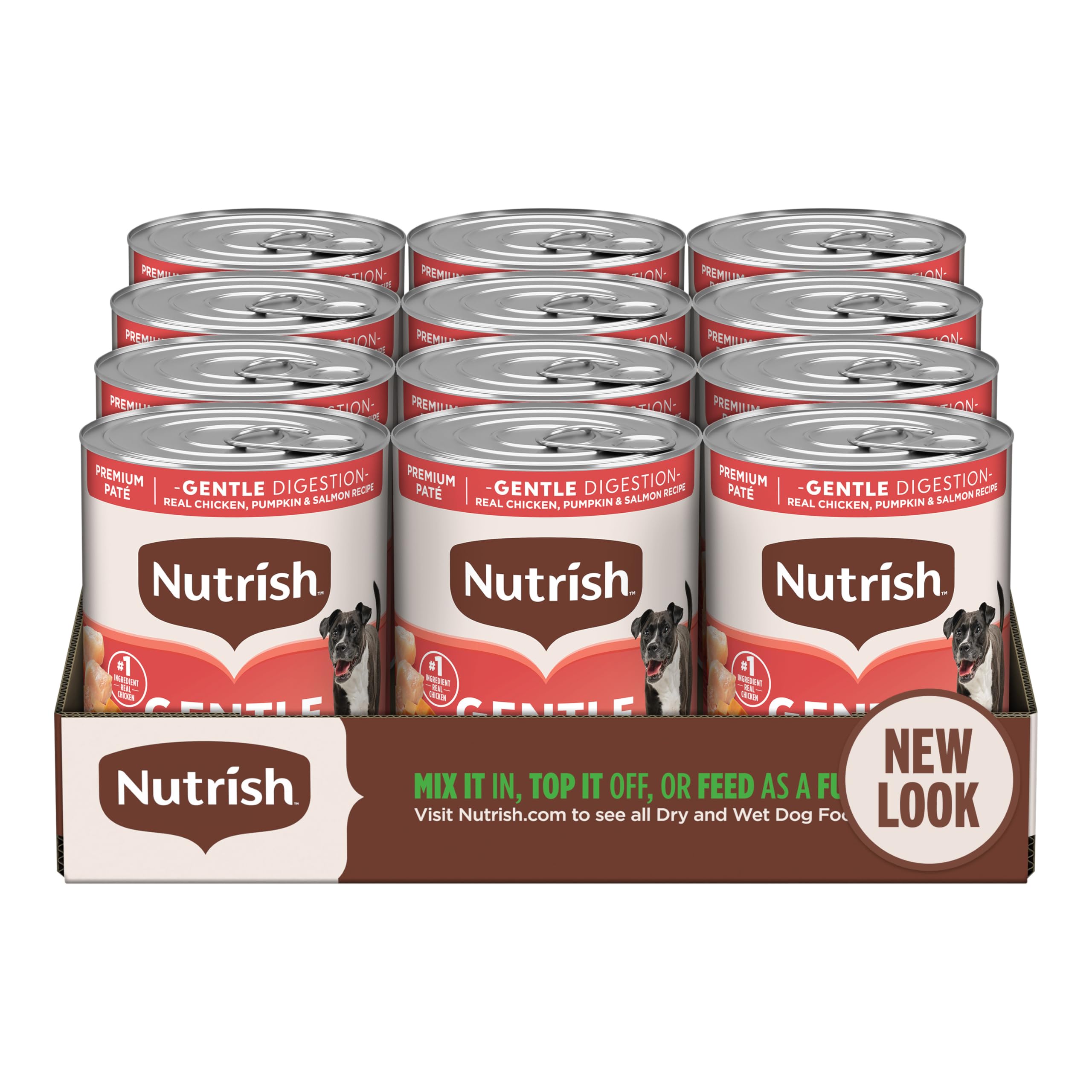 Nutrish lata frontal mostrando la marca y beneficio digestivo