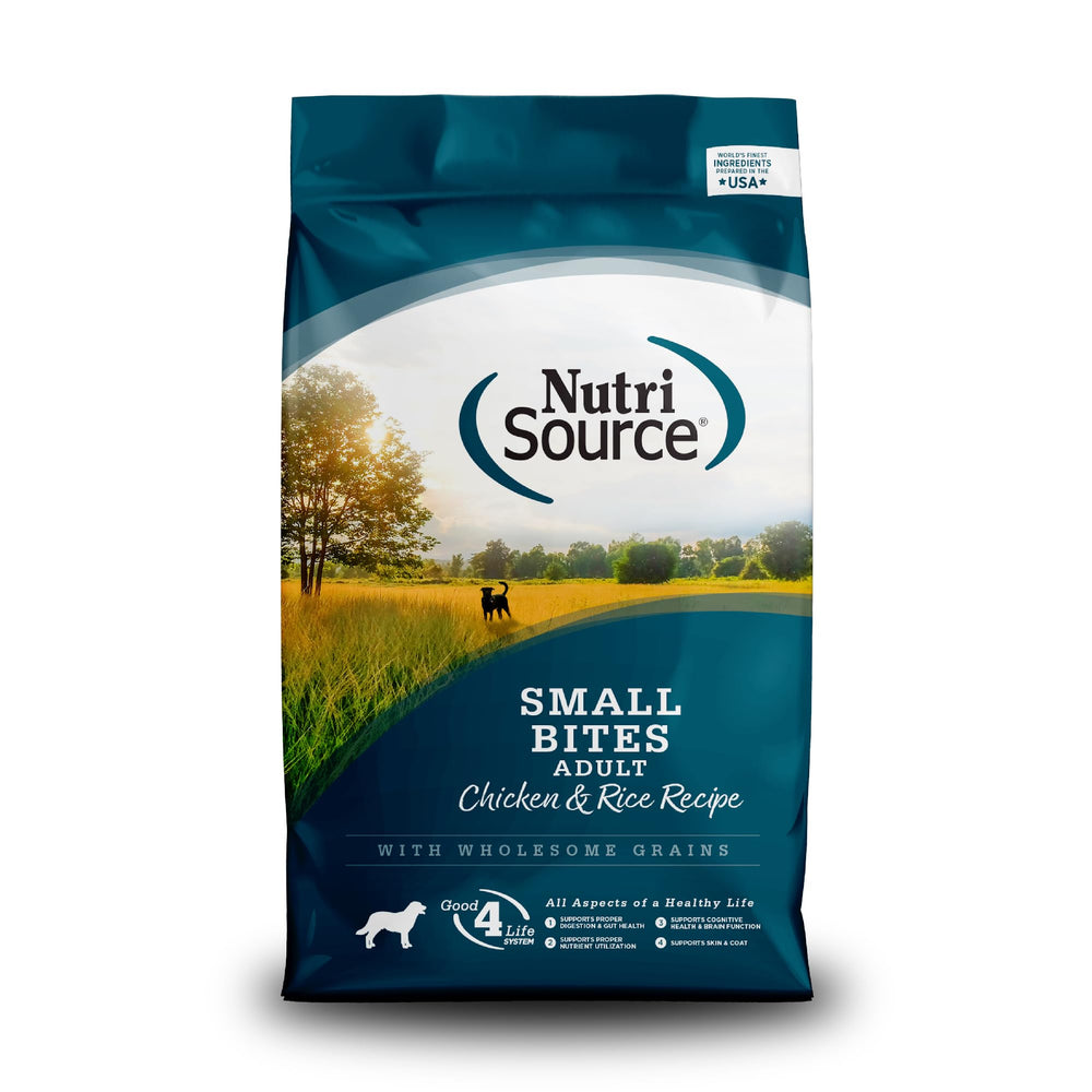 NutriSource frente del empaque 12LB mostrando información clave y conveniencia