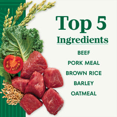 Nutro etiqueta de ingredientes visible con lista y beneficios nutricionales