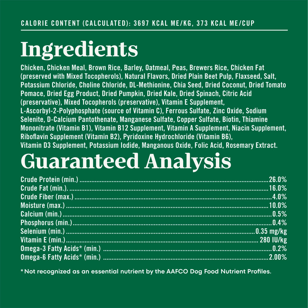 Nutro etiqueta nutricional clara indicando vitaminas y minerales esenciales