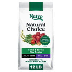 Nutro empaque frontal Small Bites lamb y rice mostrando diseño claro y beneficios
