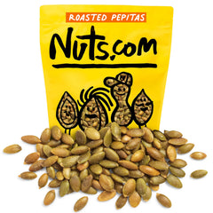 Nuts.com empaque frontal de pepitas tostadas y saladas, práctico para familias