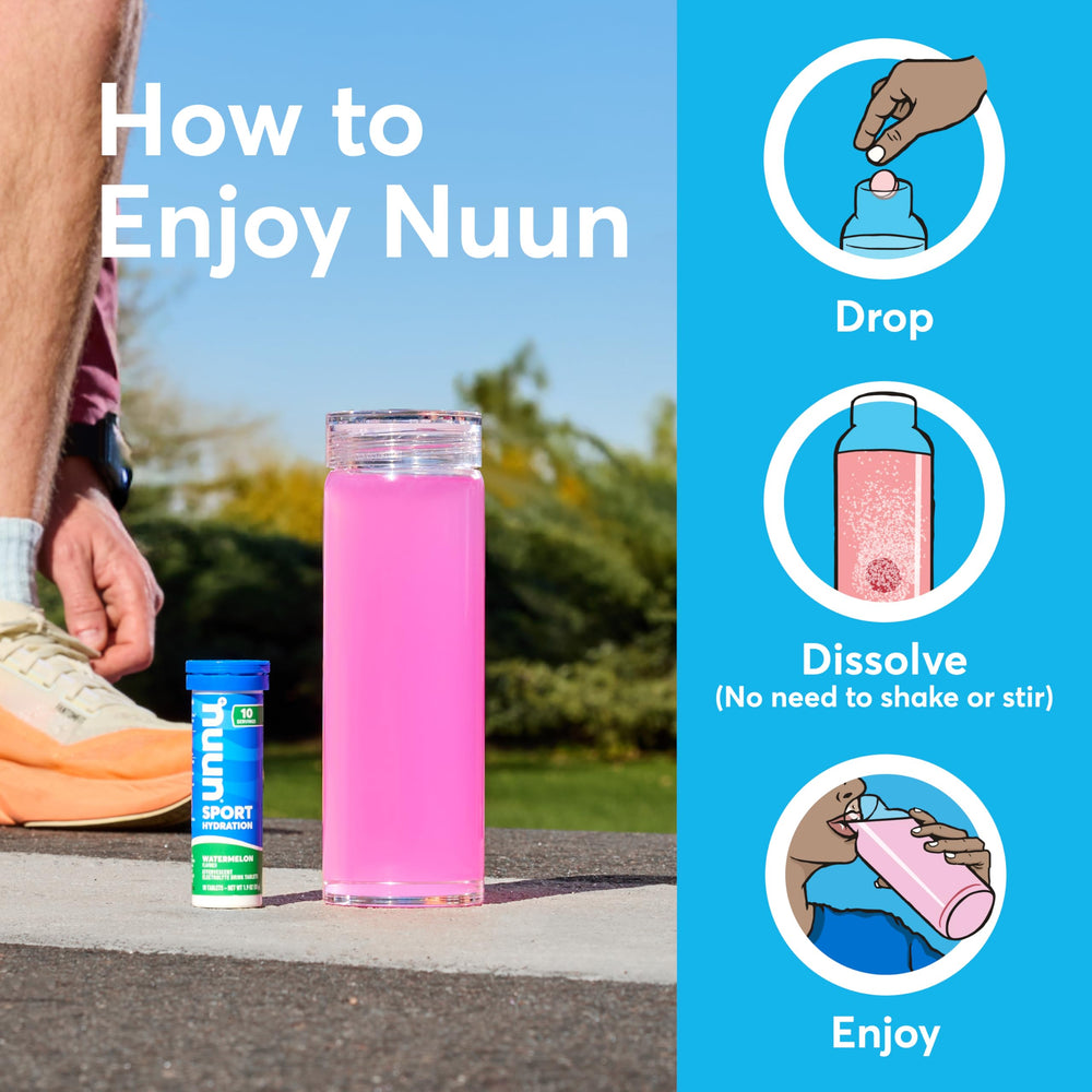 Nuun en contexto de entrenamiento mostrando hidratación práctica