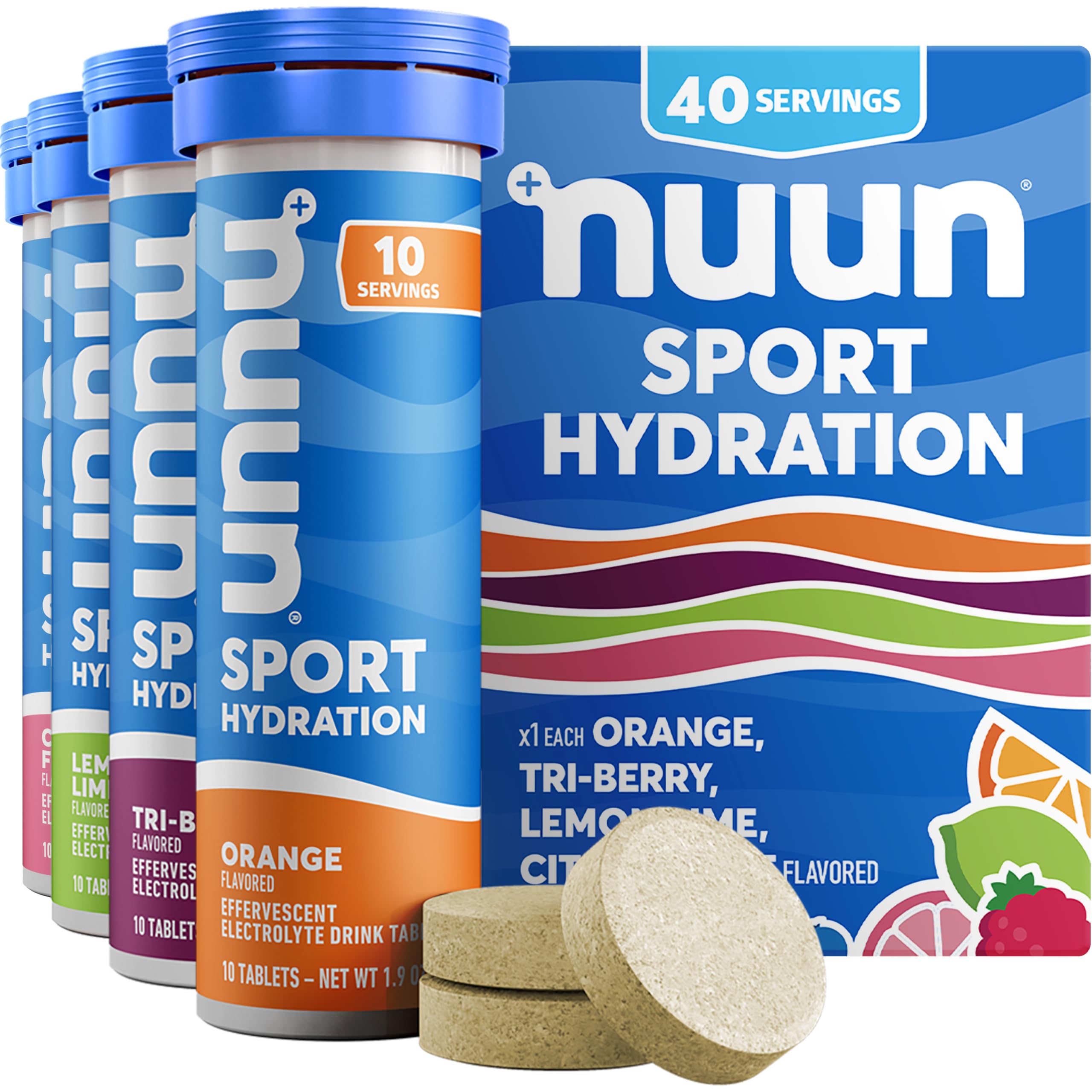 Nuun frente del tubo mostrando diseño y sabor, ayuda a transporte fácil