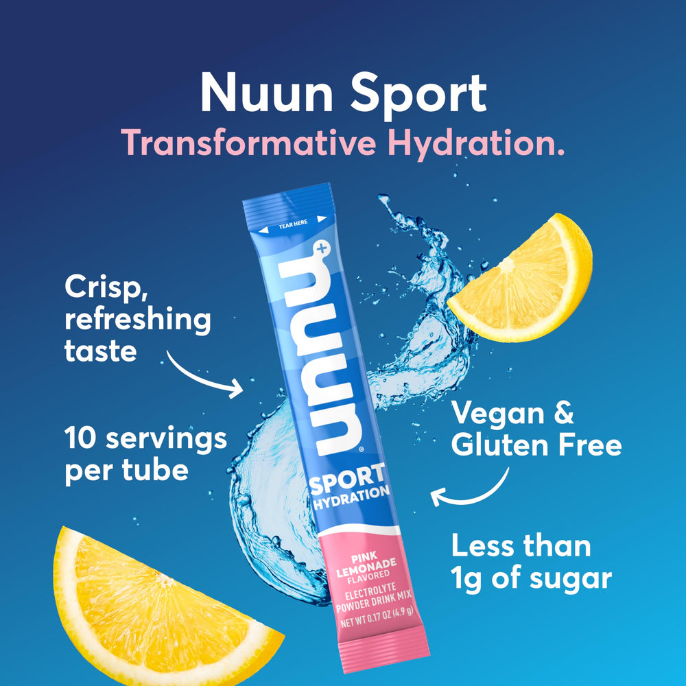 Nuun sobre abierto con polvo visible y solubilidad rápida para beber