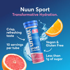 Nuun Sport tubo abierto con pastillas listas y ventaja de portabilidad
