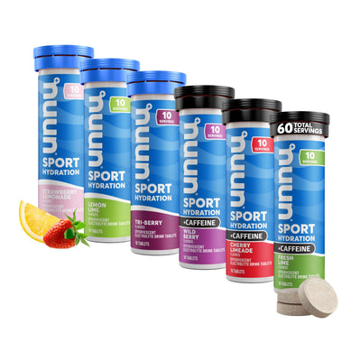Nuun front packaging showing variety pack and portability benefit