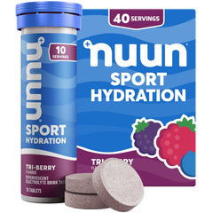 Nuun front pack showing Tri-Berry tubes and labeling for quick identification and convenience