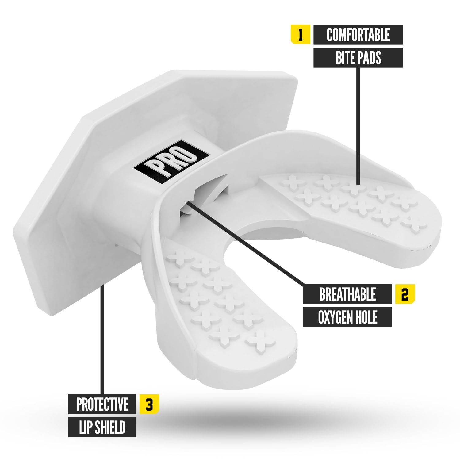 Nxtrnd One Pro primer plano de almohadillas de mordida, mayor amortiguación