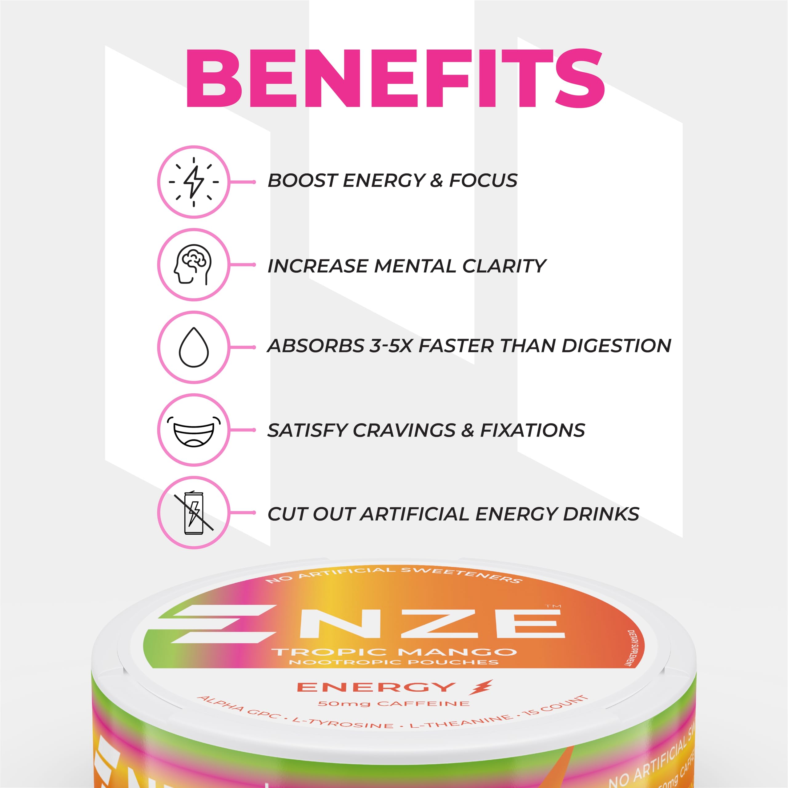 NZE ingredient spoons with Alpha GPC and L‑Tyrosine showing quality