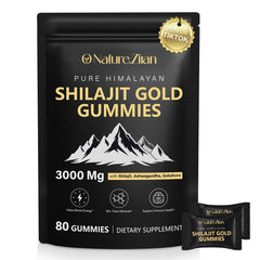 O NATURE . ZIRAN frasco frontal de gomitas Shilajit con etiquetado claro y beneficio de conveniencia