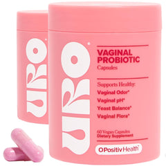 O Positiv frasco URO frontal mostrando etiqueta clara y beneficios