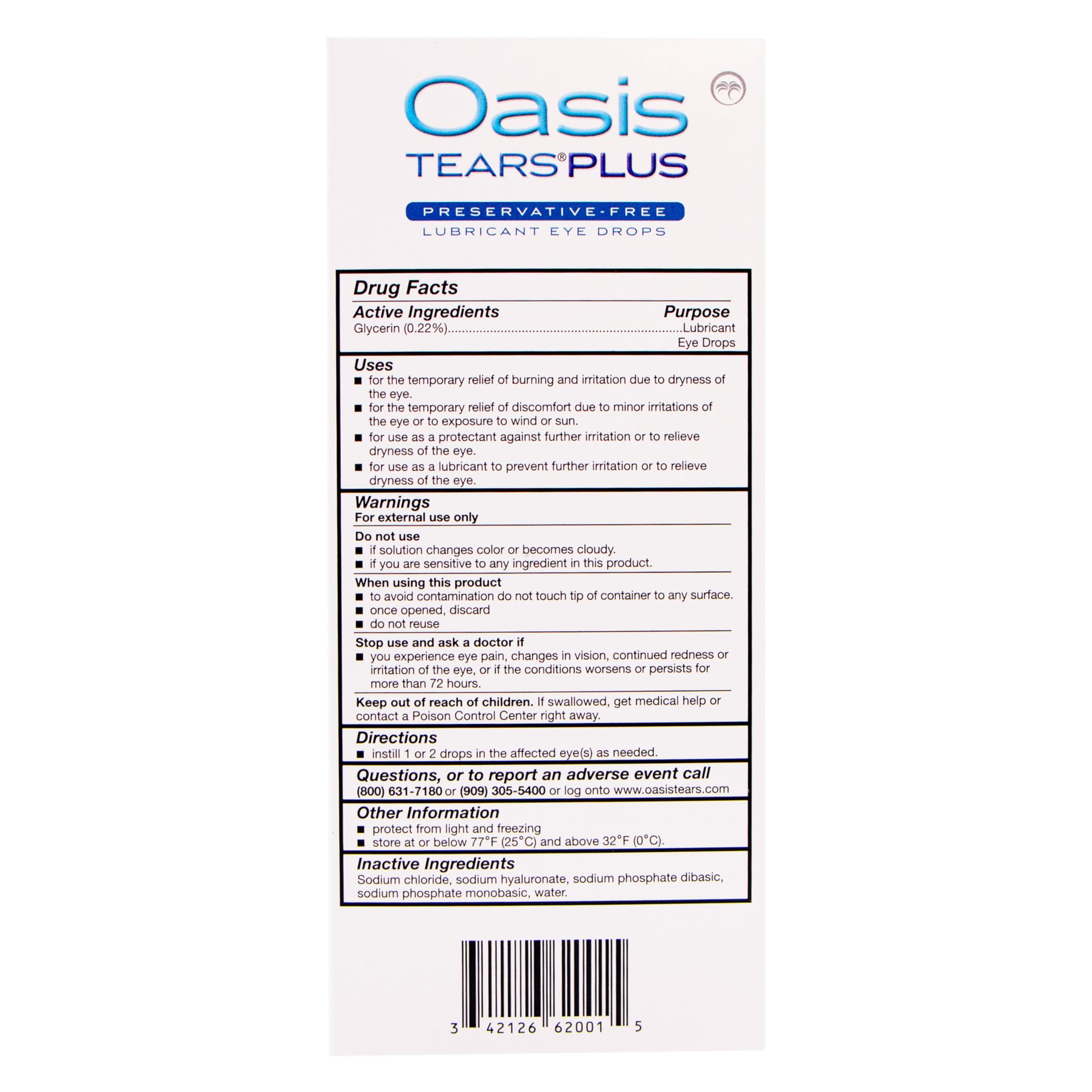 OASIS TEARS vial en mano para mostrar tamaño portátil y fácil uso
