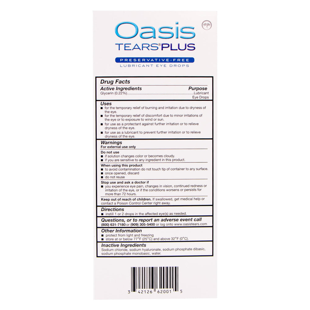 OASIS TEARS vial en mano para mostrar tamaño portátil y fácil uso