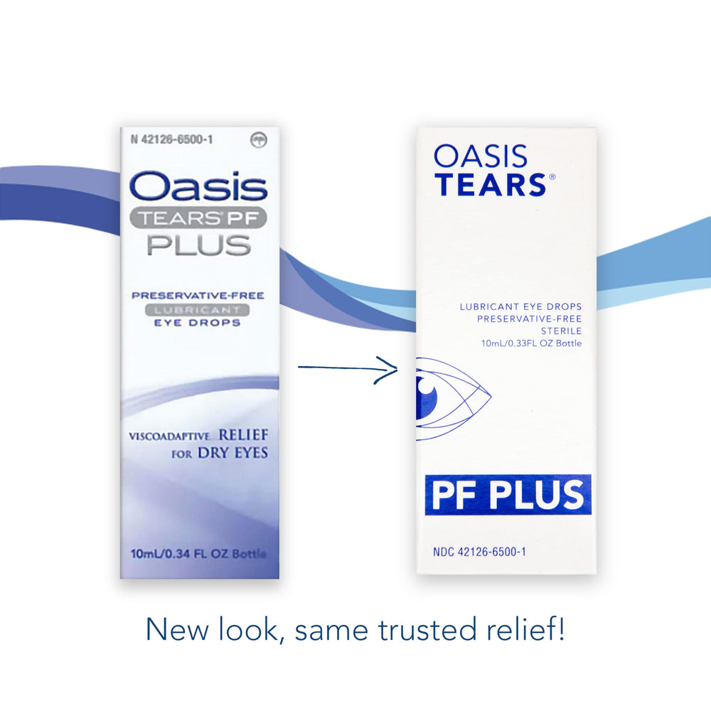 Oasis TEARS etiqueta con sellos GMP e ISO que transmite calidad y fabricación segura