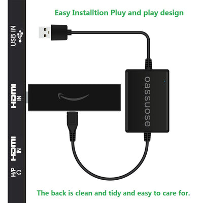 Oassuose cable conectado a Fire TV Stick mostrando instalación limpia
