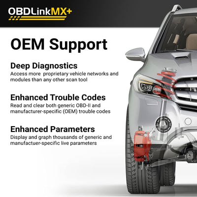 OBDLink MX+ LED status close-up indicating active Bluetooth connection and diagnostics