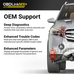 OBDLink MX+ LED status close-up indicating active Bluetooth connection and diagnostics