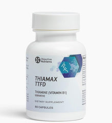 Objective Nutrients frasco Thiamax TTFD frontal, presentación clara y confianza