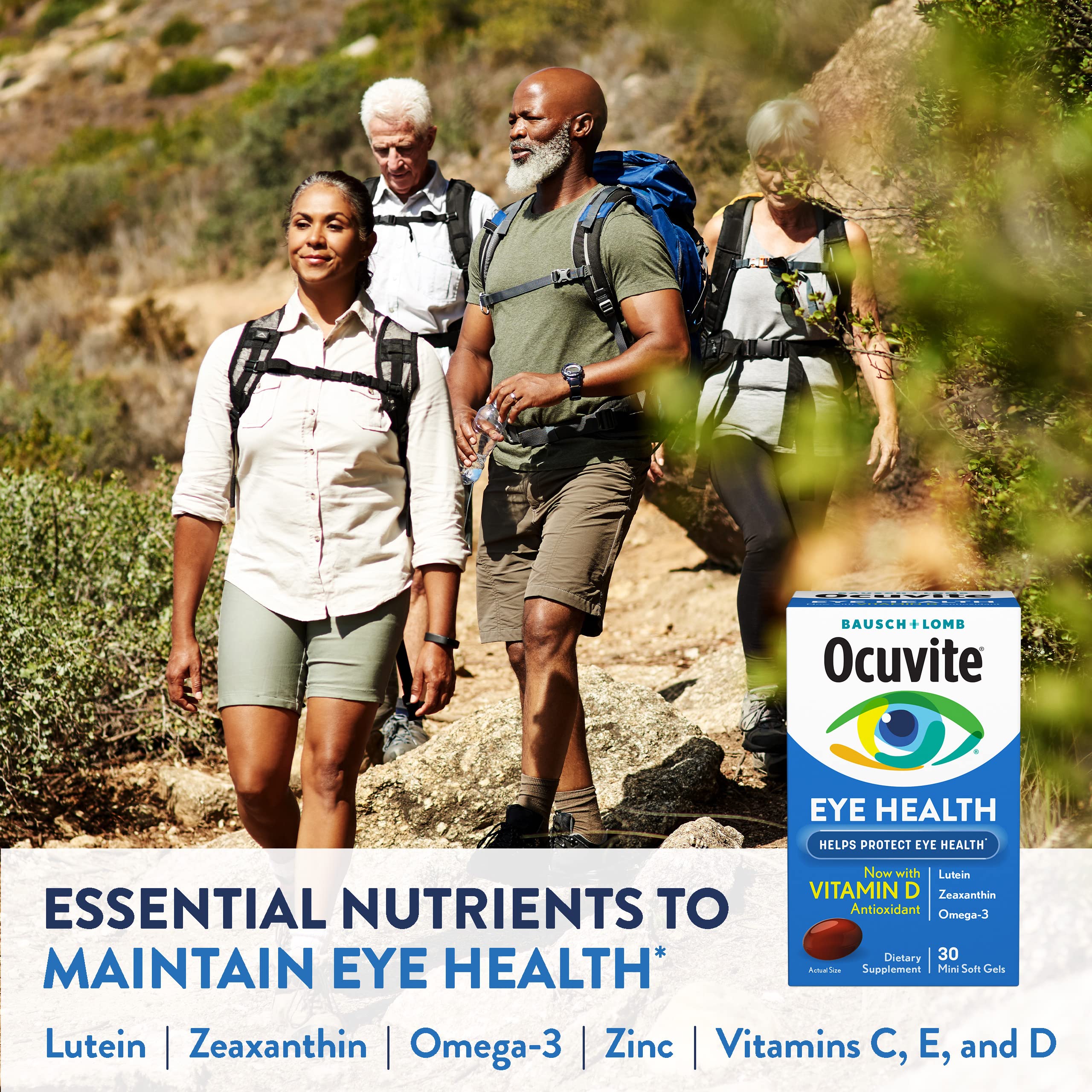 Ocuvite ingredientes clave luteína y zeaxantina visualmente destacados