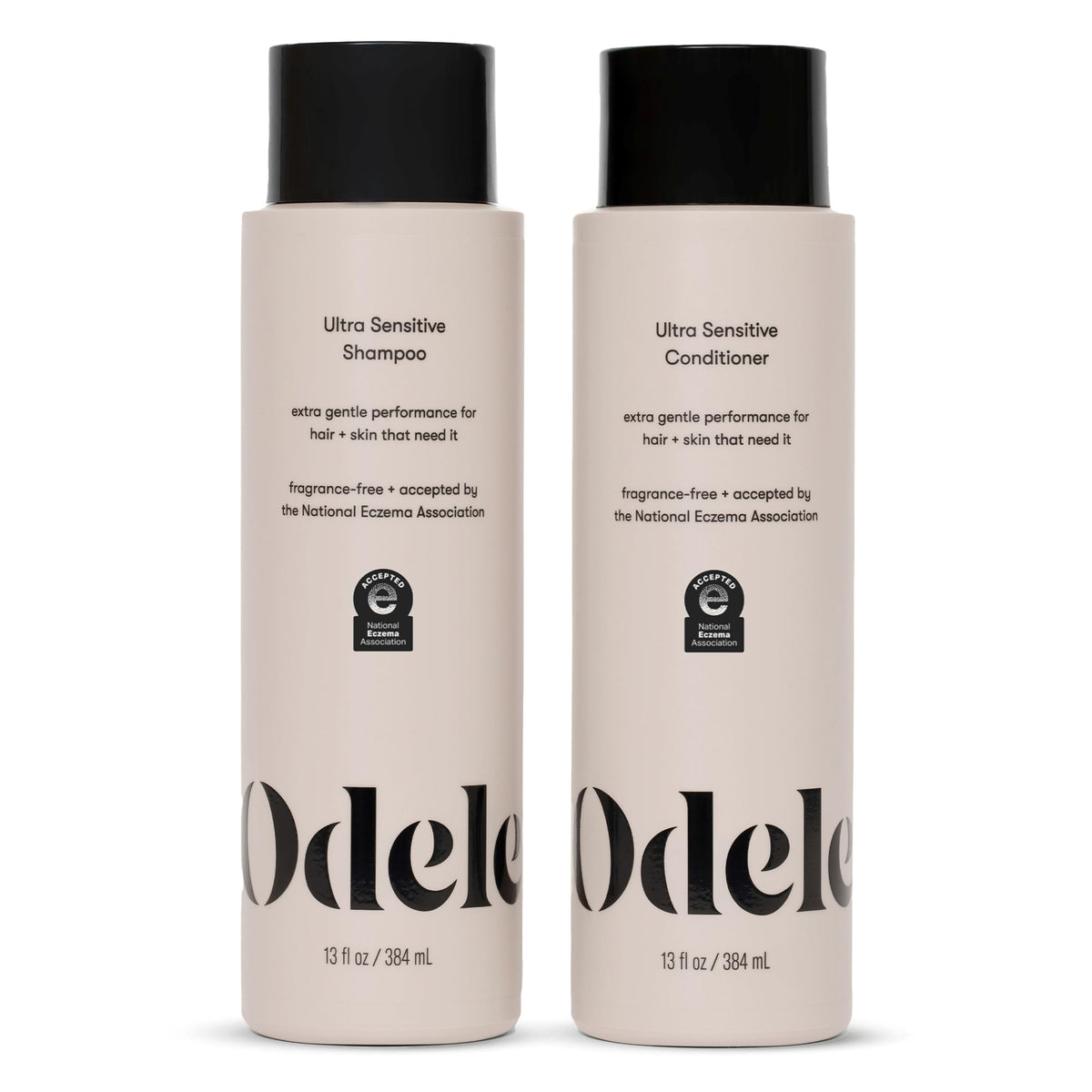 Odele set frontal de champú y acondicionador mostrando envases y beneficio suave