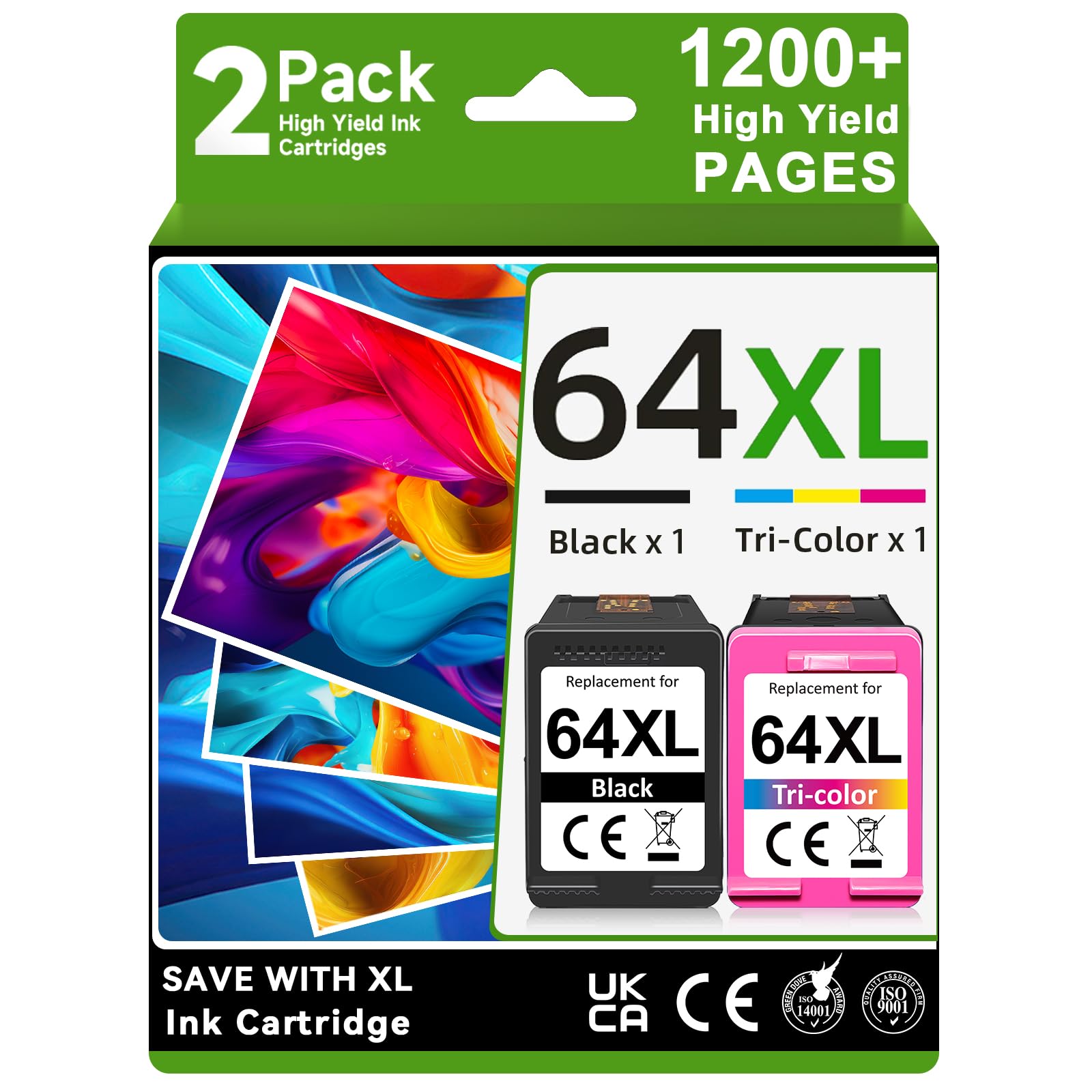 OEGGOINK pack frontal 64XL mostrando cartuchos y beneficios de ahorro